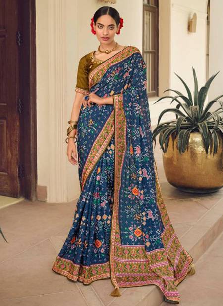 Blue KAVIRA SAYONEE PATOLA Heavy Wedding Wear Chinon Printed Designer Saree Collection 502